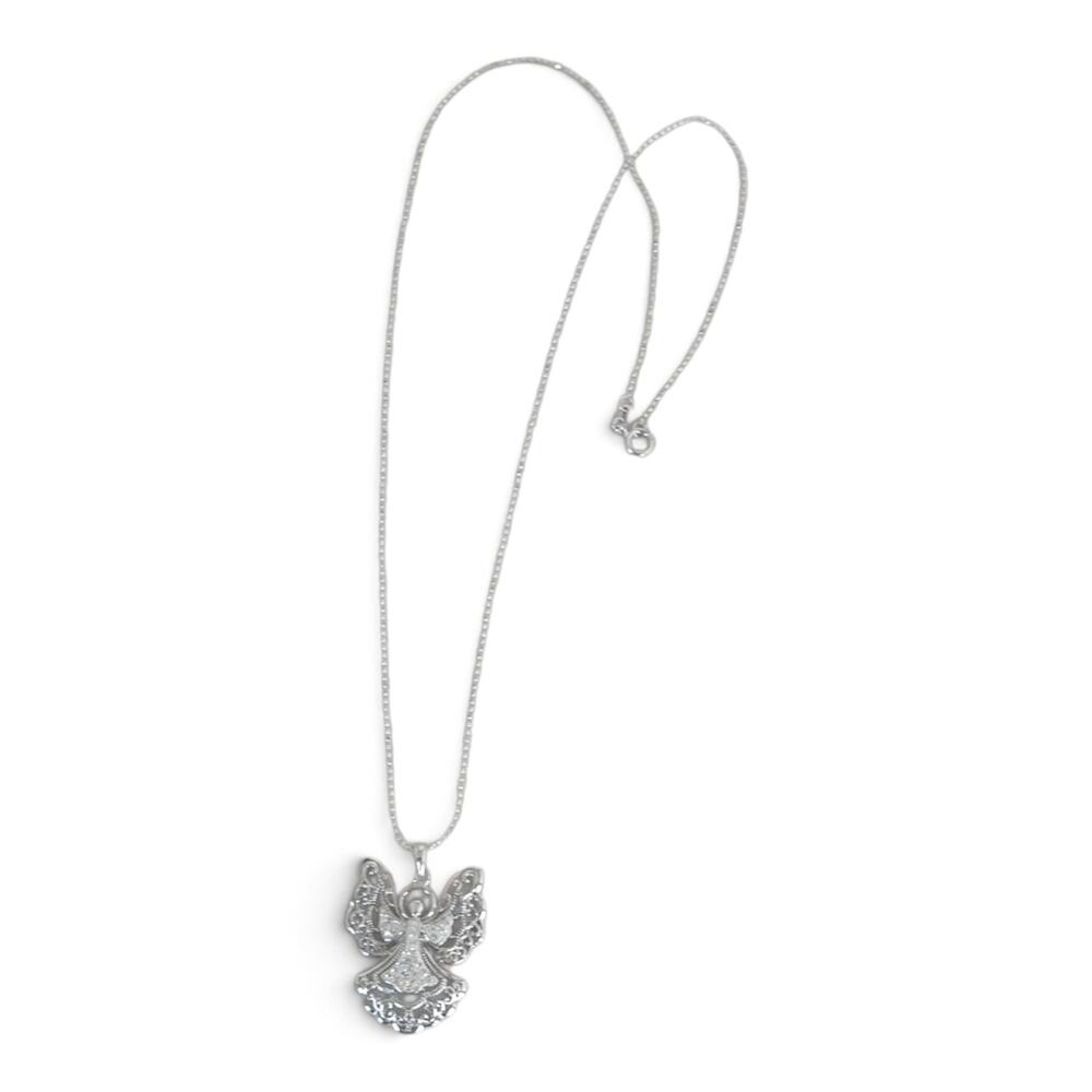 Sterling Silver 925 Filigree Angel Pendant Necklace Vintage Guardian Chain - Picture 5 of 7